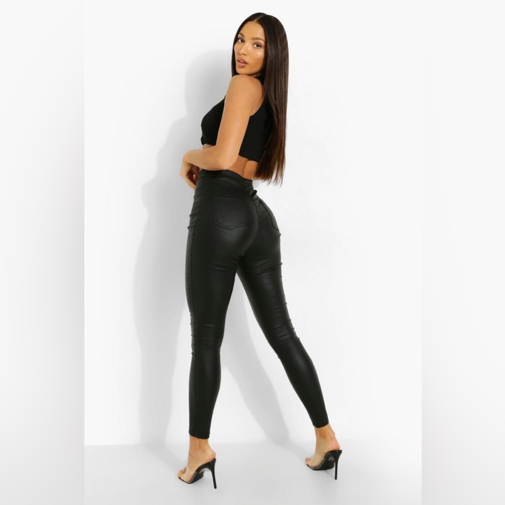 Boohoo | Tall Leather Look High Waist Skinny Trousers
